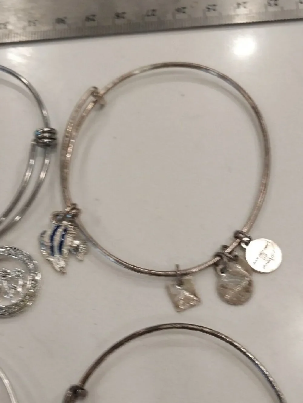 Alex And ANI Mixed Silver-Tone Charm Bangle Bracelet Set - Six Pieces..